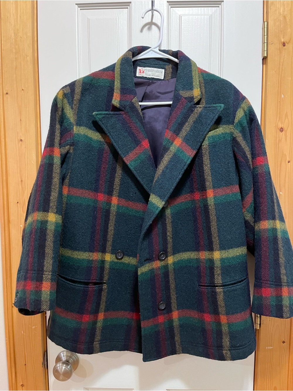 PEABODY HOUSE Vintage Equestrian Plaid Womens Pea Coat
